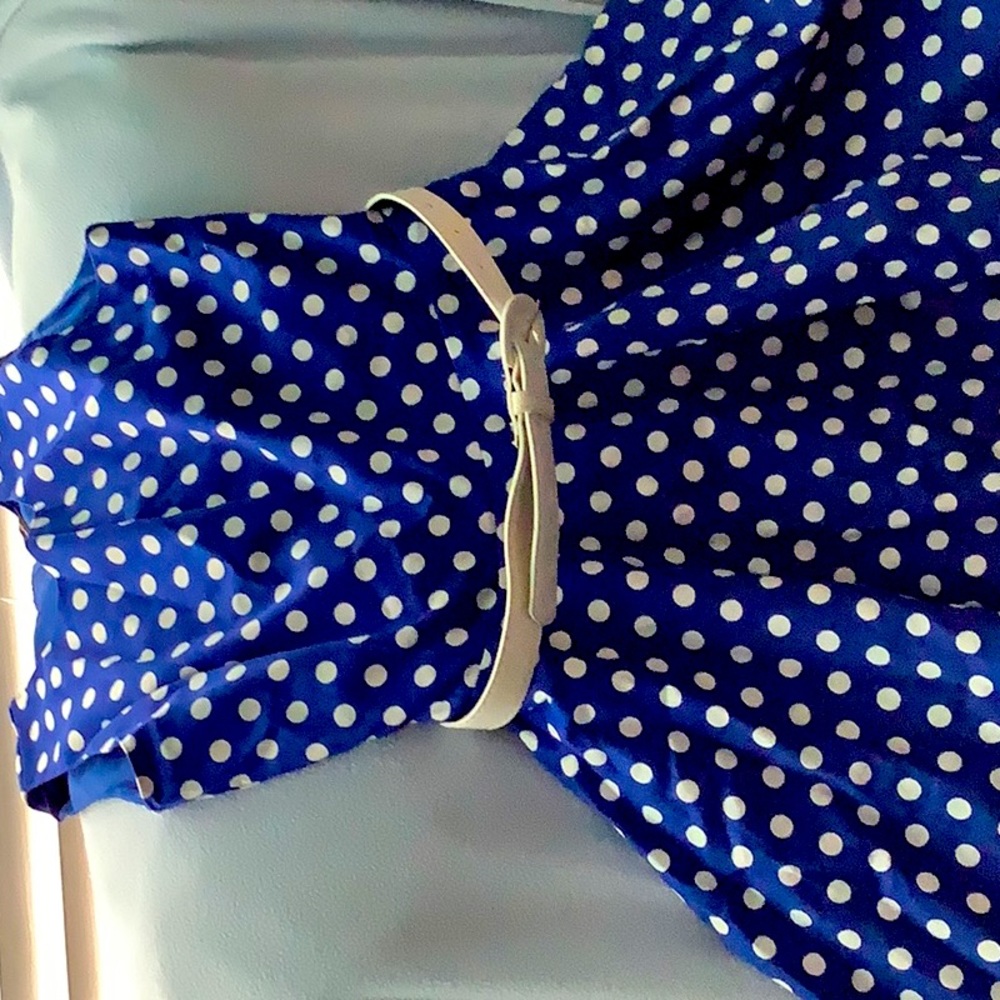 Kids small blue and white polkadot dress